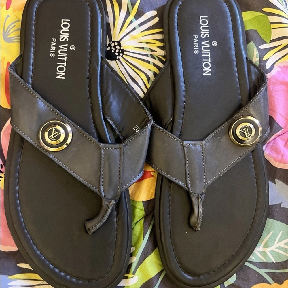 Louis Vuitton Dark Leather Flip Flops for women!!! Not for sure of  authenticity